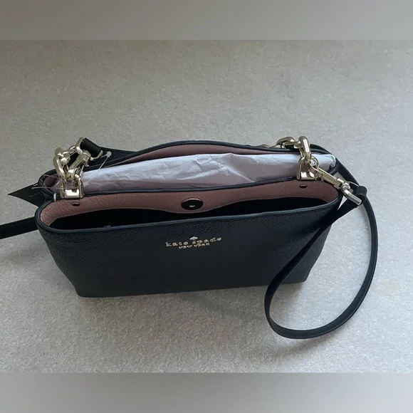 Kate Spade Aubrey Chain Top Handel Black Pebbled Leather Satchel